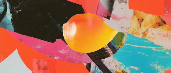 Poster - Minimalistic scrapbook collage showcasing movement and energy through mixed media textures