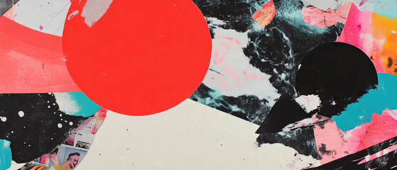 Poster - Minimalistic scrapbook collage showcasing abstract representations of energy and movement