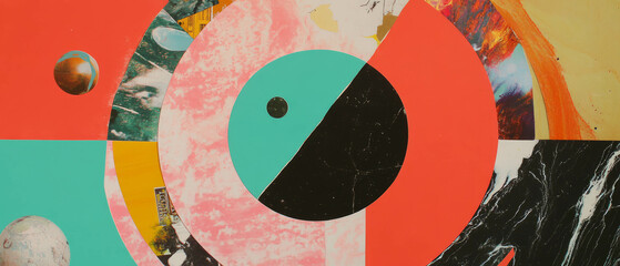 Poster - Minimalistic scrapbook collage featuring vibrant abstract shapes and mixed media textures