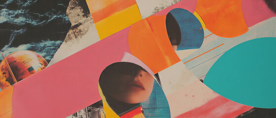 Poster - Minimalistic collage featuring abstract shapes and vibrant colors from magazine cutouts