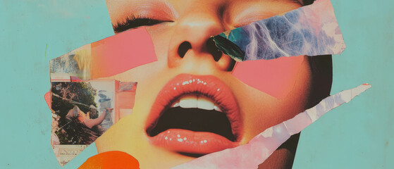 Poster - Minimalistic scrapbook collage featuring abstract magazine cutouts and vibrant textures