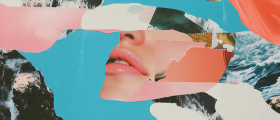 Poster - Minimalistic scrapbook collage featuring abstract magazine cutouts and textures with empty space