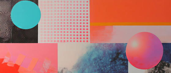 Poster - Minimalistic scrapbook collage featuring geometric patterns and vibrant textures