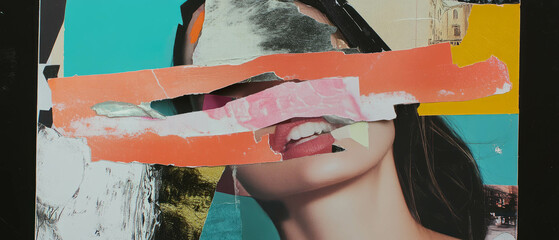 Poster - Exploring texture and color in a minimalistic scrapbook collage art piece