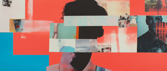 Poster - Minimalistic scrapbook collage featuring layered textures and colors with magazine cutouts