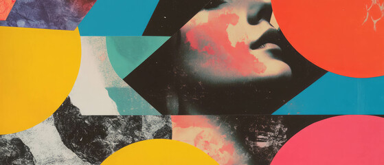 Poster - Scrapbook collage featuring bold geometric shapes and layered magazine textures