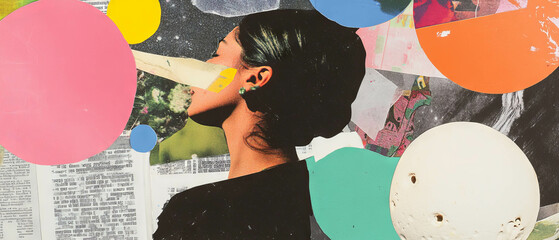 Poster - Exploring minimalistic scrapbook collage art with vibrant colors and textures