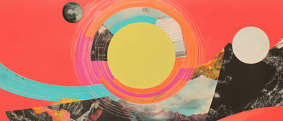 Poster - Creative minimalistic scrapbook collage featuring swirling lines and vibrant textures