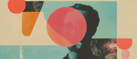 Poster - Constructivist collage featuring geometric shapes and mixed media textures on kraft paper