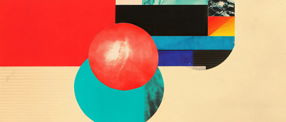 Poster - Minimalistic scrapbook collage featuring geometric shapes and kraft paper textures