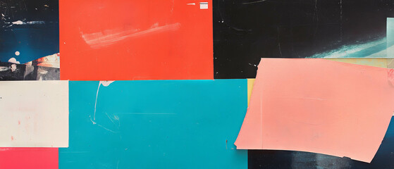 Poster - Minimalist scrapbook collage featuring vibrant textures and colors on a solid background