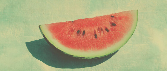Poster - Delicate watermelon slice on a subtle watercolor wash background in scrapbook style