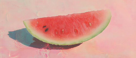 Poster - Minimalistic scrapbook style featuring a slice of watermelon with watercolor background