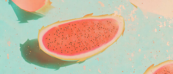 Aufkleber - Delicate dragon fruit slice in minimalistic scrapbook-style artwork with paper cutouts