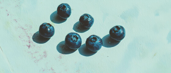 Poster - Minimalistic scrapbook-style composition featuring blueberries on textured watercolor paper