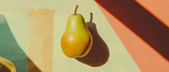 Aufkleber - Minimalistic scrapbook-style composition featuring a pear on textured background
