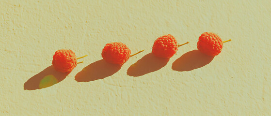 Poster - Minimalistic scrapbook composition featuring arranged raspberries on a neutral backdrop