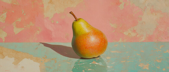 Aufkleber - Minimalistic scrapbook art featuring a single pear on textured paper background