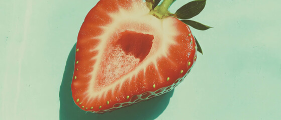 Poster - Minimalistic scrapbook composition featuring a halved strawberry with delicate paper details