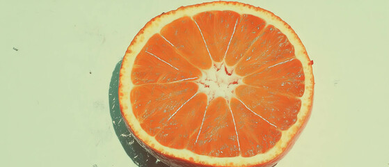 Poster - Minimalistic scrapbook art featuring a halved orange with subtle textures and stitching