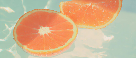Poster - Halved orange with delicate stitching in a minimalistic scrapbook composition