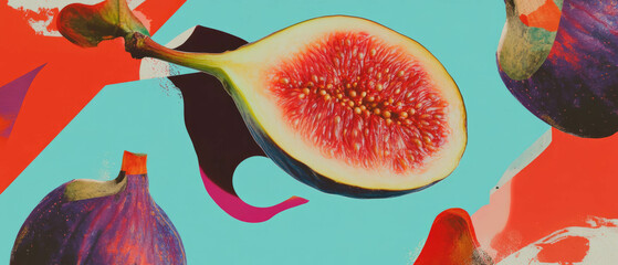 Poster - Minimalistic scrapbook composition featuring a fig with delicate textures and colors