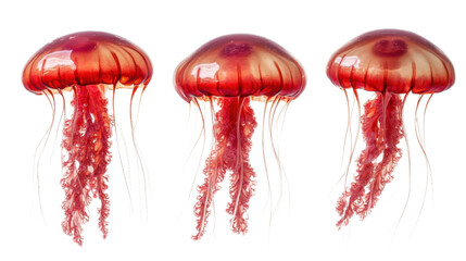 Three jellyfishes floating with transparent background