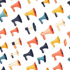 flat style seamless pattern with various megaphones, isolated on a white background, lively.