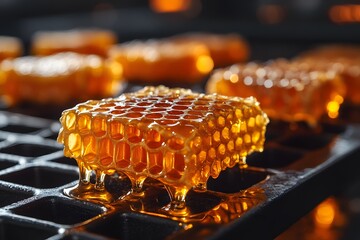 Golden Honeycomb Close-Up: Natural Sweetness and Texture for Culinary Art and Design