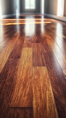 Poster - Sunlight streams into the space, highlighting the polished wooden floor's rich texture and grain, creating a warm, tranquil atmosphere perfect for gathering or reflection