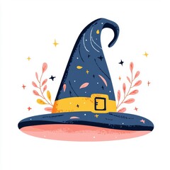 Wall Mural - Flat style illustration of a witch hat, isolate on a white background, capturing its whimsical character.