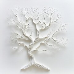 Paper Art representation of a dead tree, isolate on a white background, highlighting its unique shape and craftsmanship.