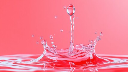 Aufkleber - Water Droplet Splashing in a Vibrant Pink Background Creating Ripples and Droplets with a Beautiful Reflection Effect