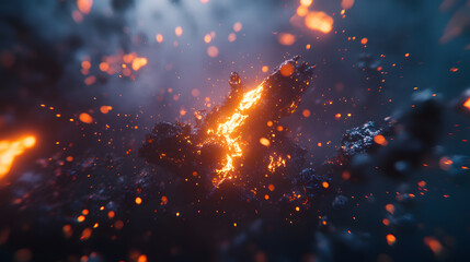 Aufkleber - A dynamic and vibrant scene depicting glowing lava amidst a smoky, dark background, creating a dramatic and otherworldly atmosphere