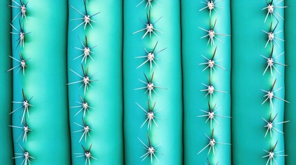 Fototapete - Textured Close-Up of Vibrant Turquoise Background with Spiky Cactus Thorns in Sharp Focus
