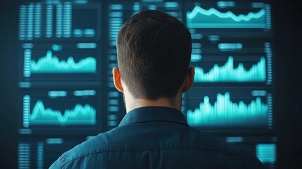 Leinwandbilder - Business Analyst Observing Data Trends on Digital Screen in Modern Office Environment