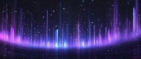 Wall Mural - abstract background with a wavy blue and purple gradient, a digital wave pattern of dots and lines.