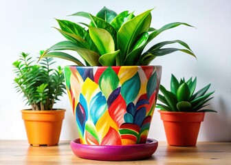 Wall Mural - Creative Paint Stroke Plant Pot Pattern for Home Decor