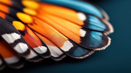 Poster - Close-Up View of Vibrant Butterfly Wings Showcasing Stunning Orange, Blue, and Black Patterns for Nature Enthusiasts and Artists
