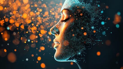 Aufkleber - Ethereal Portrait of a Woman with Glittering Particles Creating a Dreamlike Atmosphere