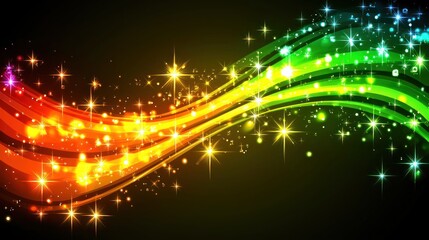 Poster - Vibrant abstract background featuring colorful waves and sparkling stars in a dark setting