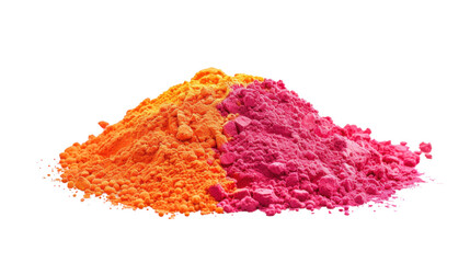 Wall Mural - Colorful holi powder forming two distinct piles on transparent background