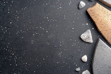 Poster - the sleek matte black terrazzo serves as a sophisticated backdrop adorned with subtle gray and white