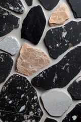 Poster - This terrazzo features a stunning matte black surface adorned with subtle gray and white specks
