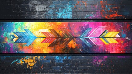 Wall Mural - vibrant arrow graffiti on brick wall: abstract geometric urban art design