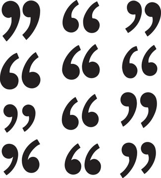 Set of quote mark, black sign isolated on white background. Vector illustration