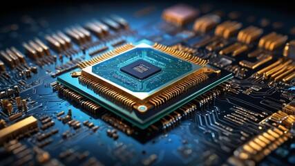 Poster - detailed close-up of a microprocessor on a circuit board showcasing advanced technology and design e