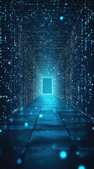 Poster - Captivating Digital Corridor with Glowing Particles and Depth