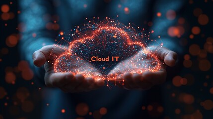Poster - Hands Holding a Cloud with Digital Connections Highlighting Cloud IT Technology and Services for Modern Business Solutions