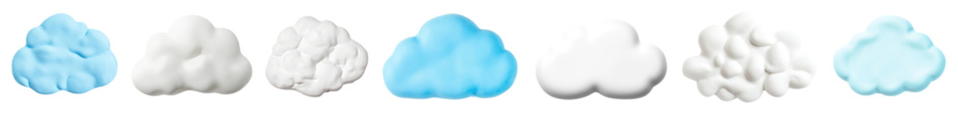 Wall Mural - png variety of fluffy clouds, isolated element set, transparent background